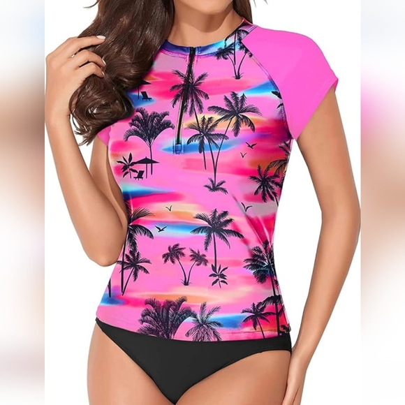 HOLIPICK PLUS SIZE High Waisted 2 Piece Tankini Swimsuit - Picture 2 of 8